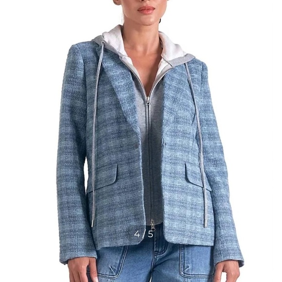 NWOT Elan - Plaid Long-Sleeve Layered Blazer Hoodie - Picture 1 of 6